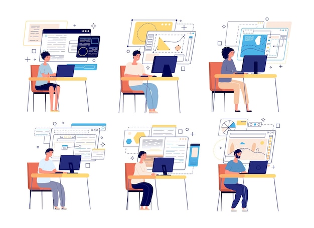 Premium Vector | Programmers and developers. computer game designer ...