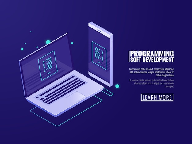 Programming and development of computer programs, mobile application Free Vector