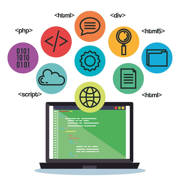 プログラミング言語のアイコンを設定する プレミアムベクター