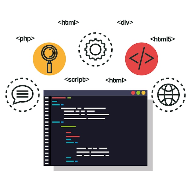 プログラミング言語のアイコンを設定する プレミアムベクター