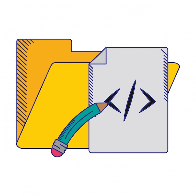 Premium Vector | Programming sheet and folder with pencil symbols blue ...