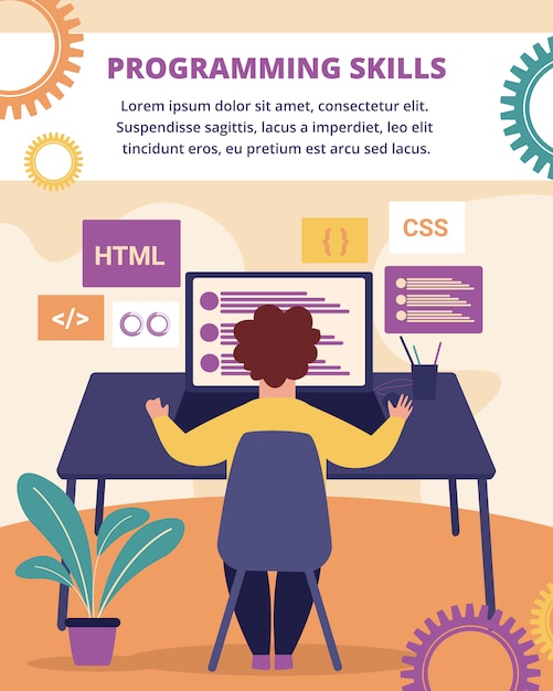 Programming skills vertical banner. development. Premium Vector