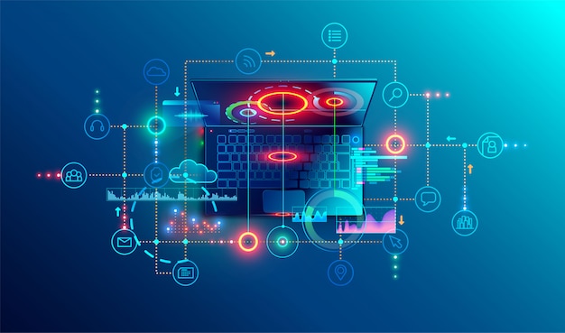 Programming or software development abstract concept. top view Premium Vector