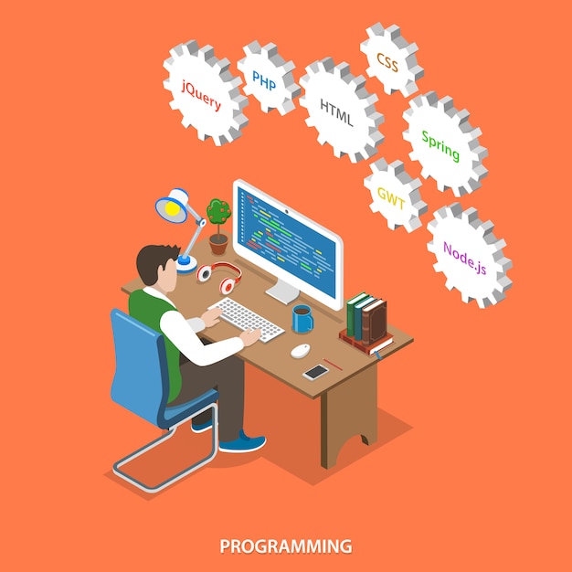 Programming and software development. Premium Vector