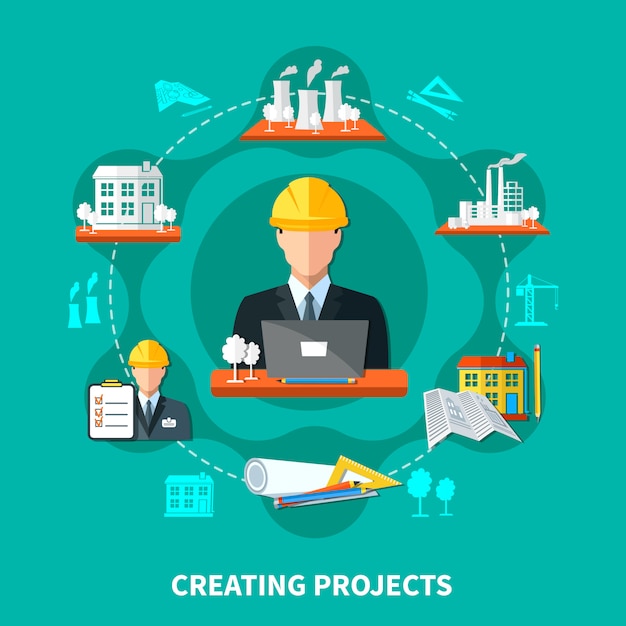 Project creation circle composition Premium Vector