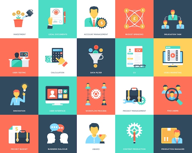 Premium Vector | Project management flat icons collection