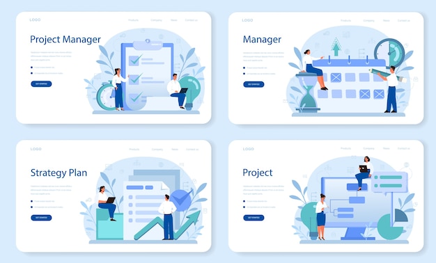 Premium Vector | Project management web banner or landing page set