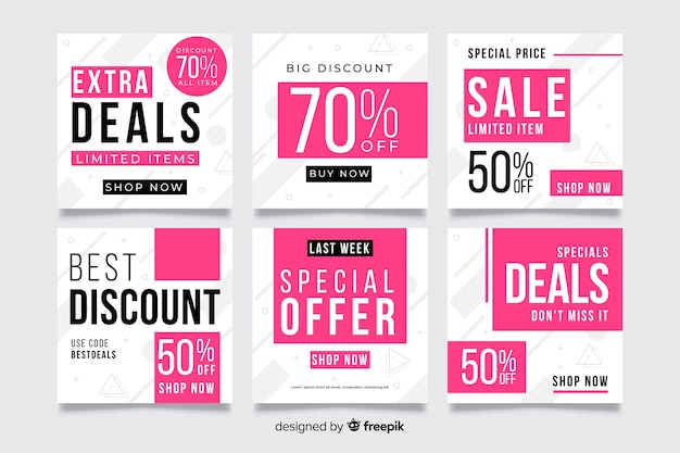 Promotion square banner collection Free Vector