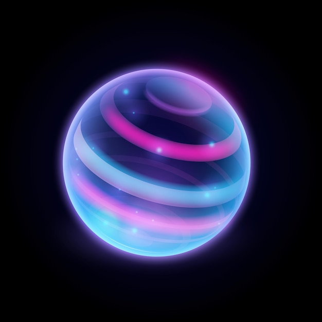 Premium Vector | Protected energy sphere with neon glowing planet