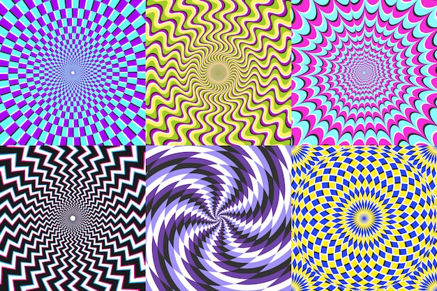 プレミアムベクター サイケデリックスパイラル 目の錯覚 妄想スパイラル カラフルな抽象化催眠スパイラルベクトルイラストセット