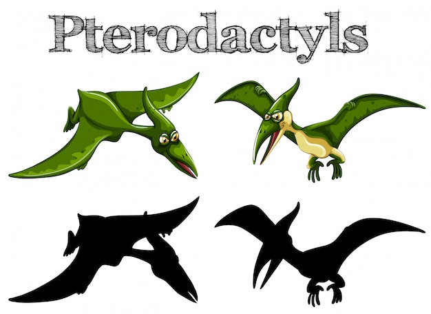 Pterodactyls in green and silhouette