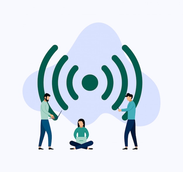 公共の無料wifiホットスポットゾーンワイヤレス接続 ビジネスイラスト プレミアムベクター