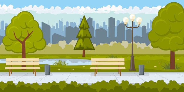 Free Vector | Public park with asphalt path illustration