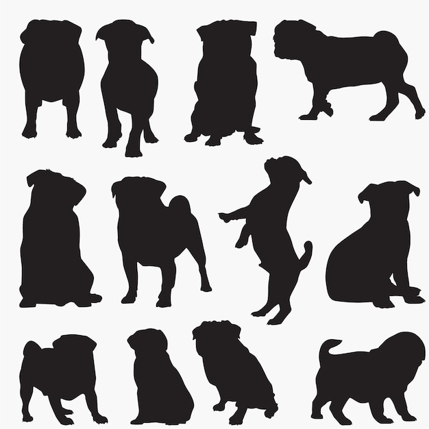 Download Pug dog silhouettes | Premium Vector