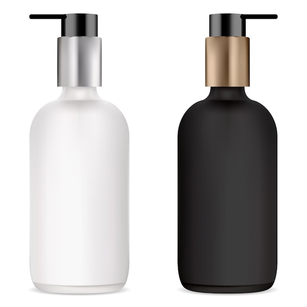Download Premium Vector Pump Bottle For Cosmetic Serum Black And White Mockup Clear Glass Bottles With Plastic Dispenser For Cream Gel Or Liquid Soap Foundation Base Cosmetics Container