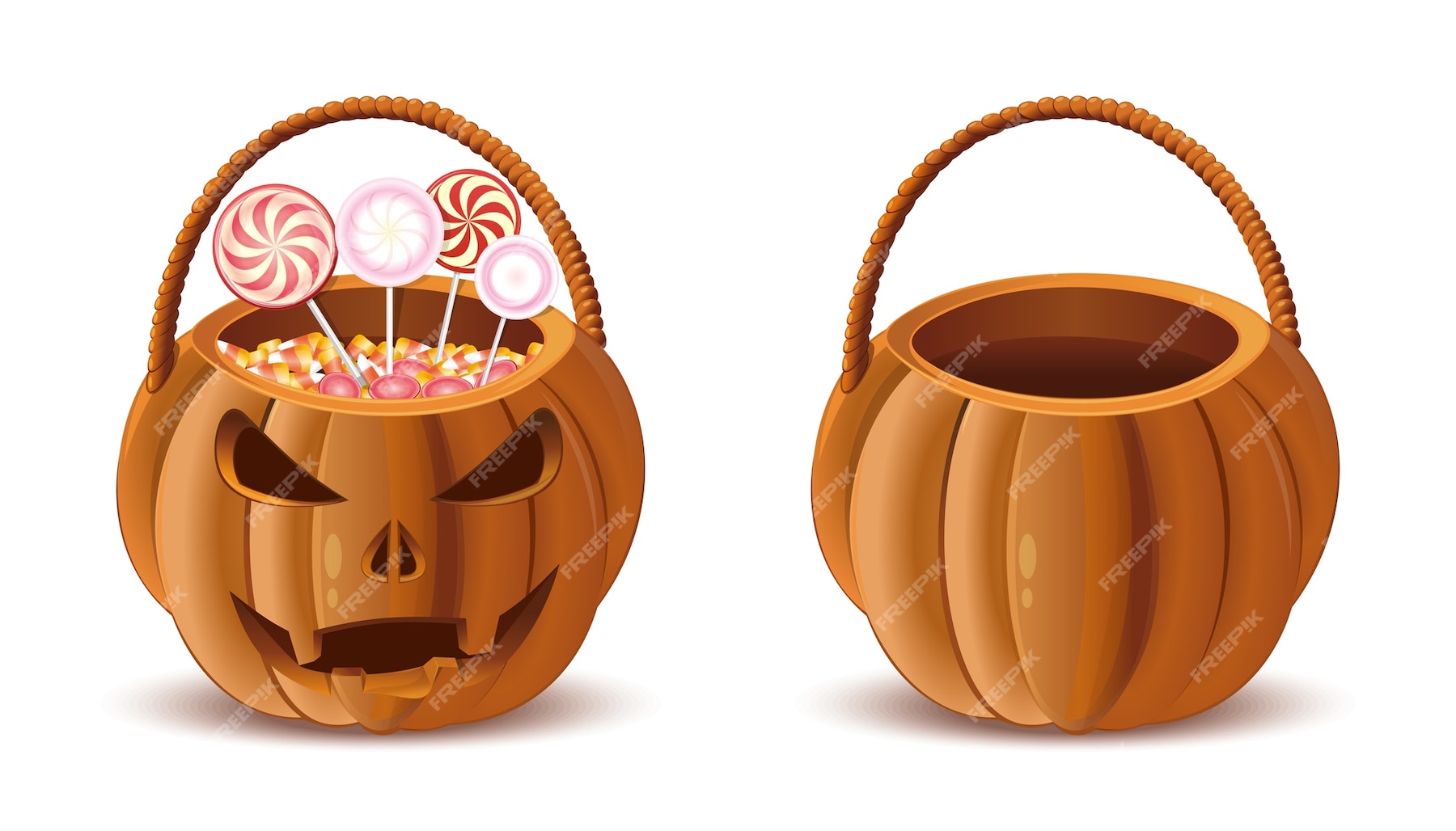 Premium Vector Pumpkin baskets for sweets. halloween baskets set