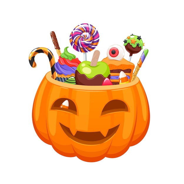 Premium Vector Pumpkin bucket with halloween sweets