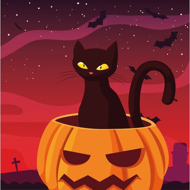 Premium Vector | Pumpkin cat happy halloween celebration