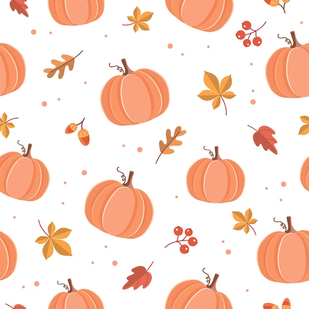 Premium Vector | Pumpkin pattern with autumn leaves. seasonal ...