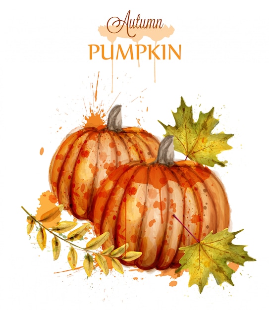 Download Pumpkin watercolor autumn background | Premium Vector