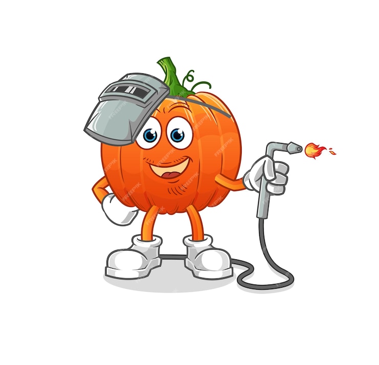 Premium Vector | Pumpkin welder mascot. cartoon vector