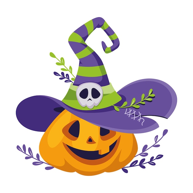 Premium Vector | Pumpkin with witch hat for halloween. cartoon vector ...