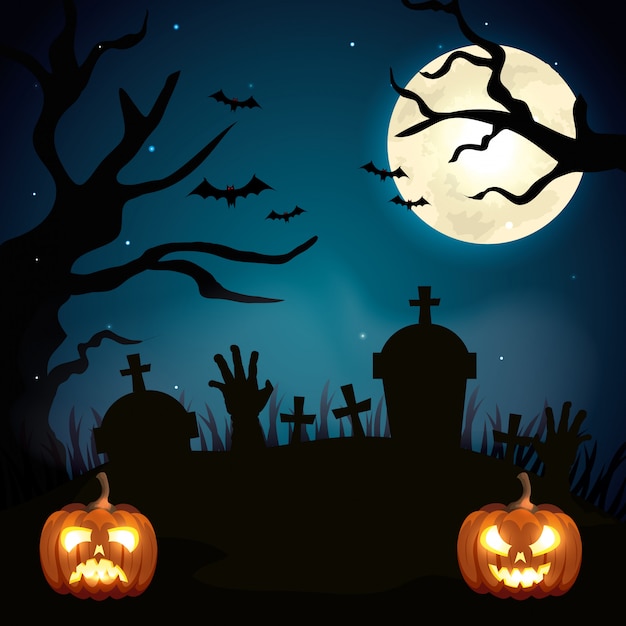 Premium Vector Pumpkins of halloween in the cemetery illustration