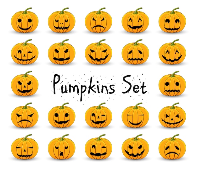 Pumpkins set for halloween on a white isolated background Premium Vector