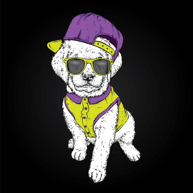Premium Vector | Puppy in a cap and shirt. illustration for a postcard ...