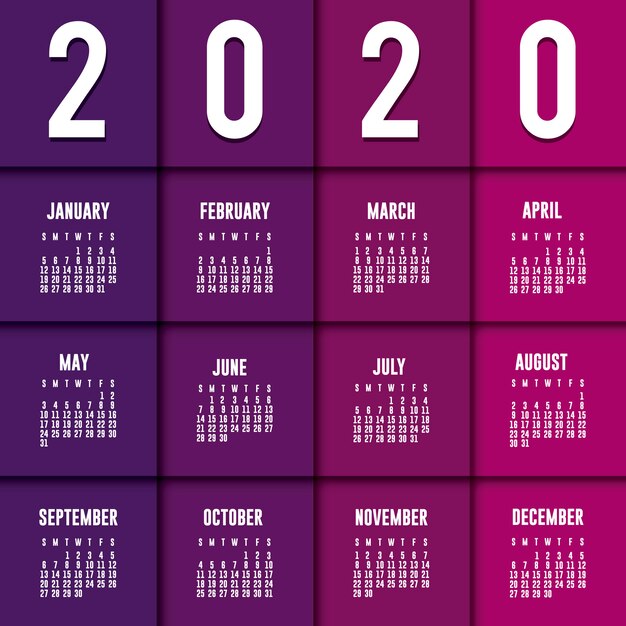 Purple 2020 calendar planner vector design | Premium Vector