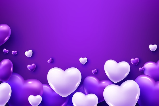 紫の背景に紫と白のハートの風船 無料のベクター