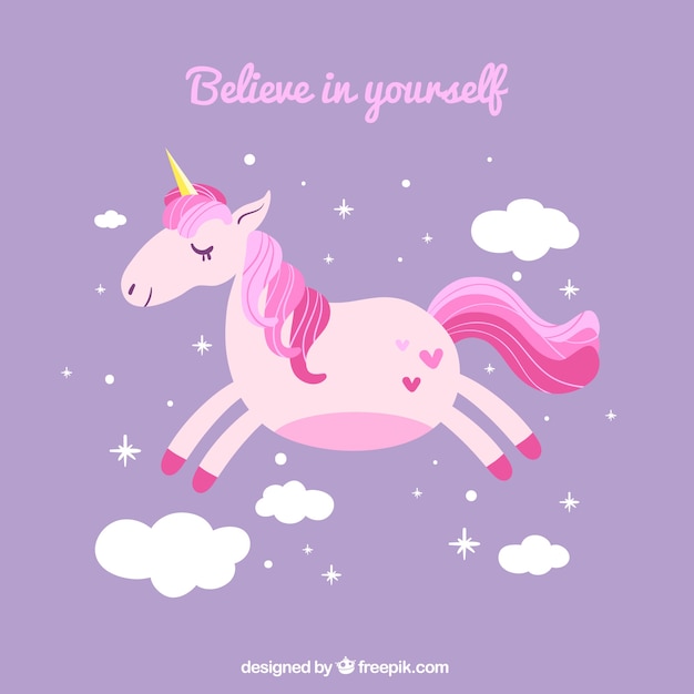 Free Vector | Purple background with flying unicorn