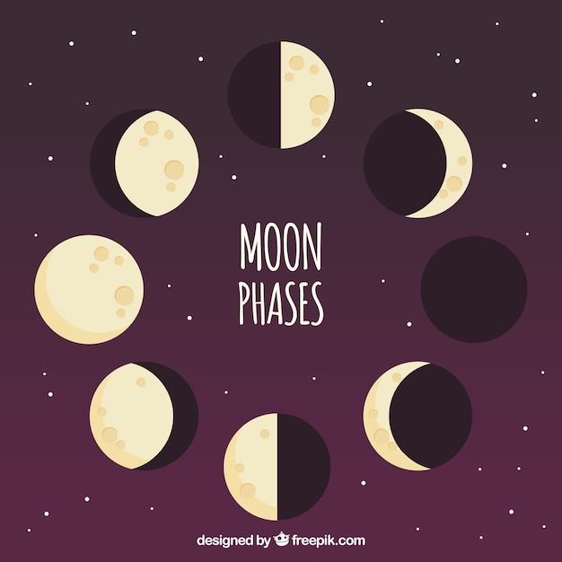 Purple background with moon phases in flat design Vector | Free Download