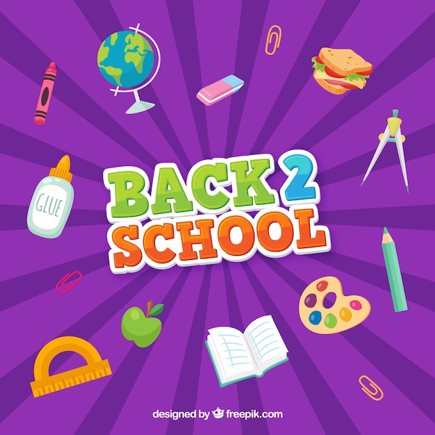 Purple background with school elements