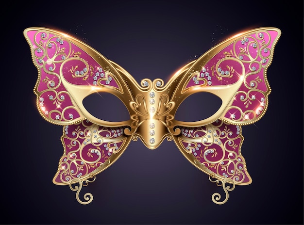 Download Premium Vector Purple Carnival Butterfly Mask With Diamonds In 3d Style