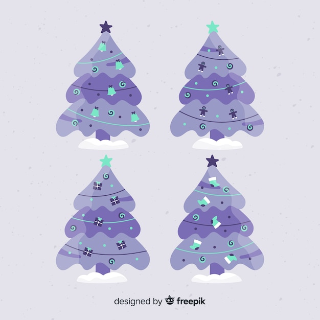 Free Vector | Purple christmas trees set