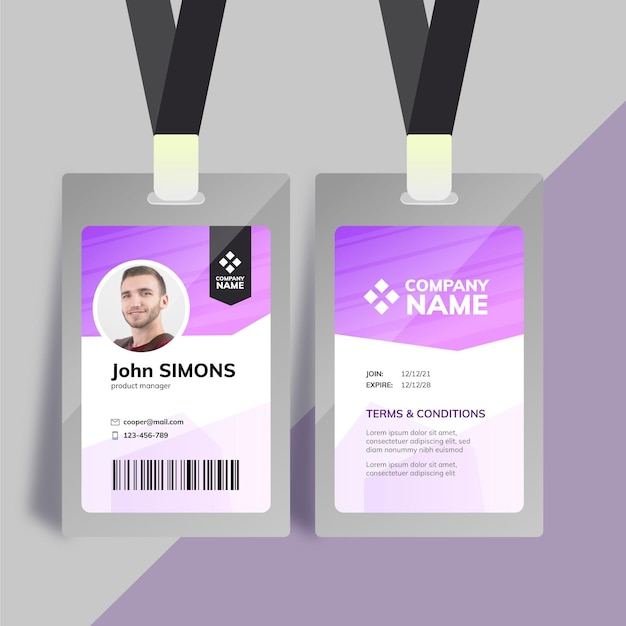 Free Vector | Purple company id card template with photo