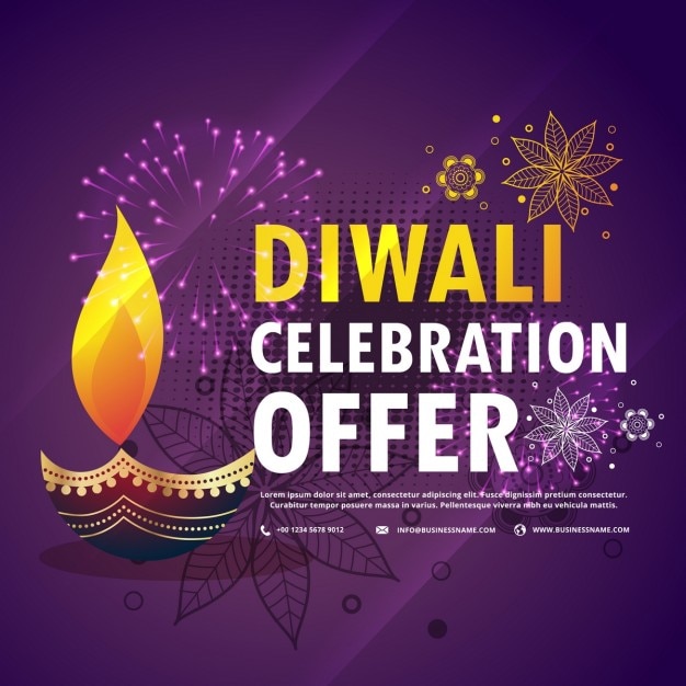 Purple discount voucher with fireworks for\
diwali