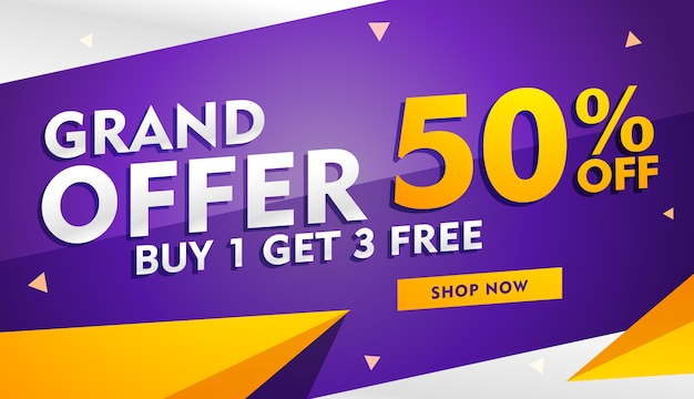 Free Vector | Purple discount voucher with yellow geometric shapes