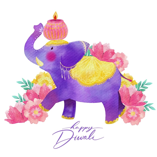 Download Free Vector | Purple elephant watercolor design diwali