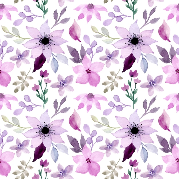 Premium Vector Purple Floral Watercolor Seamless Pattern