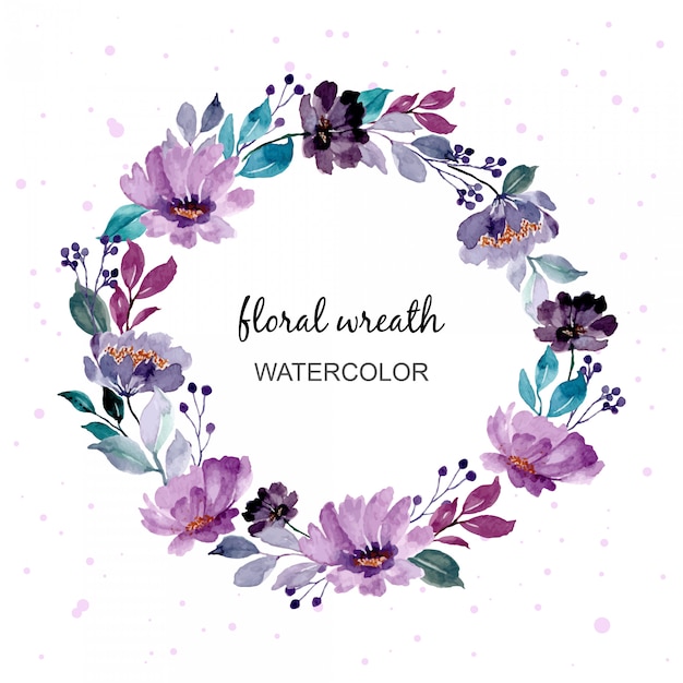 Download Purple floral wreath with watercolor | Premium Vector