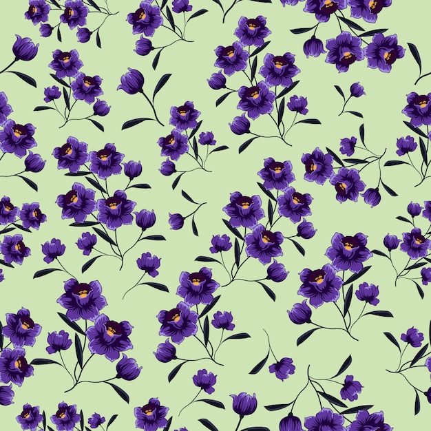 Premium Vector Purple Flowers Seamless Pattern