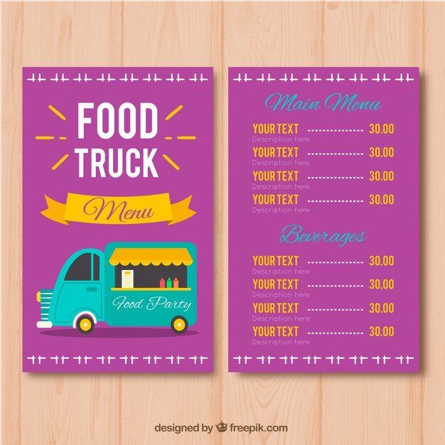 Purple food truck menu template | Free Vector