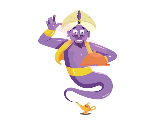 Premium Vector | Purple genie bring a magic food