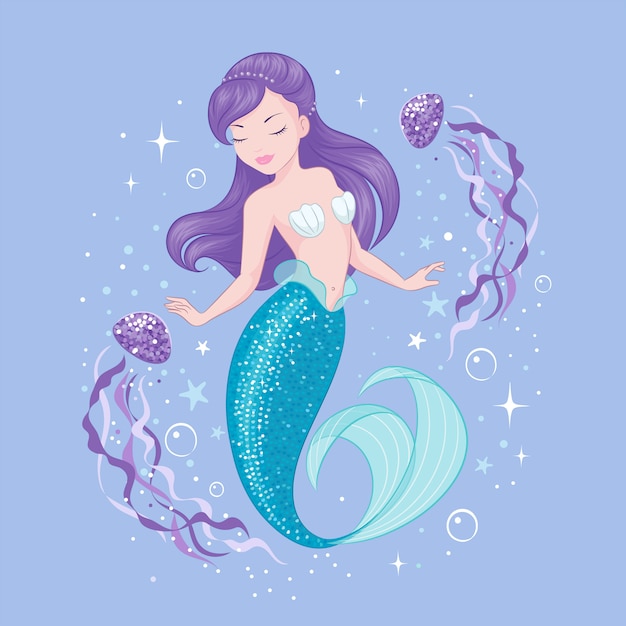 Purple Hair Mermaid Premium Vector