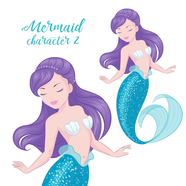 Purple Hair Mermaid Premium Vector