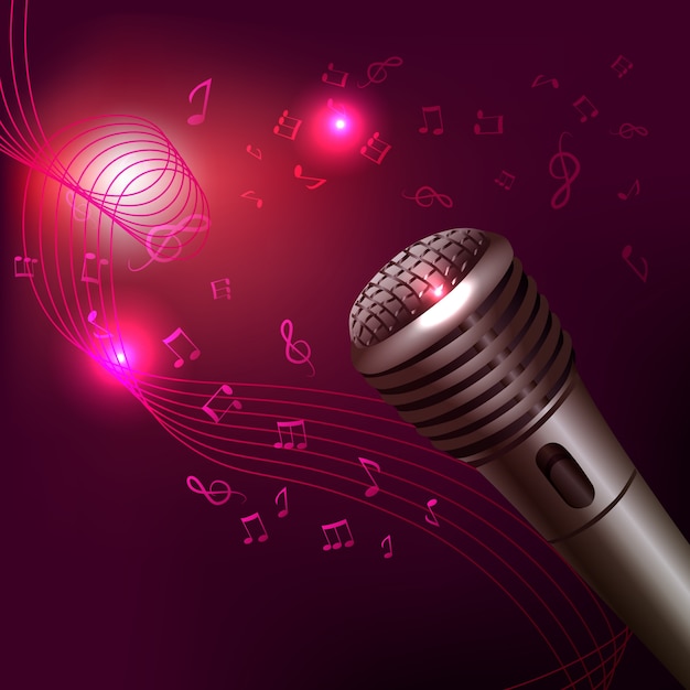 Purple music background with microphone Vector | Premium Download