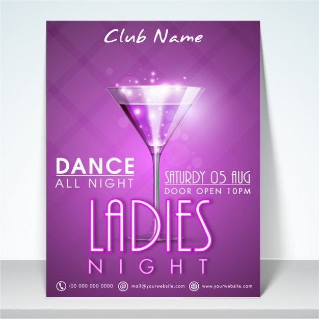Premium Vector | Purple party brochure with cocktail