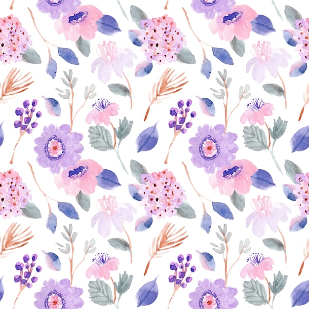 Purple pink pastel floral watercolor seamless pattern ...